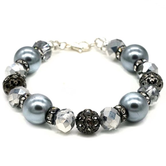 My Bead Emporium Jewelry - Bracelet with black and gray beads with lobster clasp.
